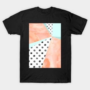 coral sky watercolor dots color block T-Shirt